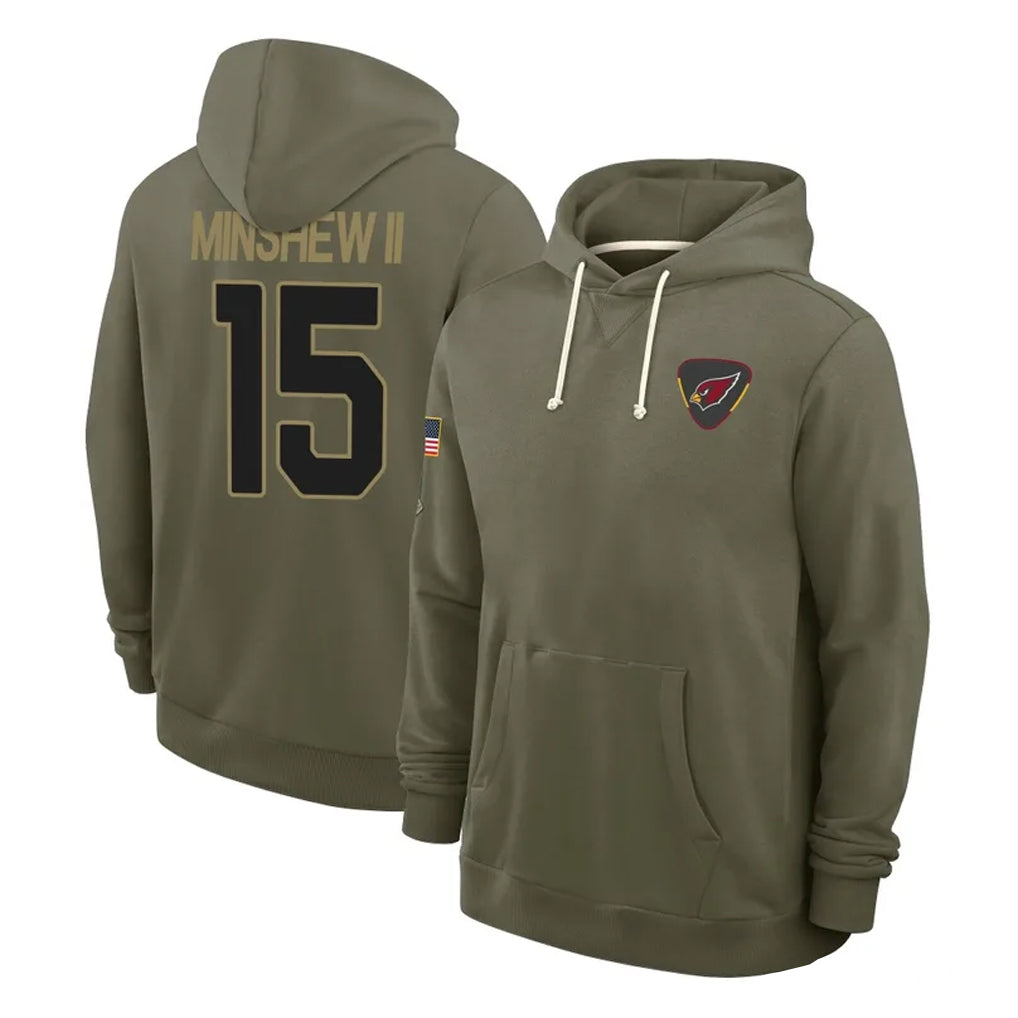 A.Cardinals #15 Gardner Minshew II Player Olive Salute to Service Pullover Hoodies Limited STECN Stitched Jerseys