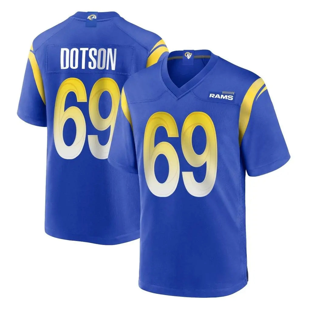LA.Rams #69 Kevin Dotson Player Royal Home Game STECN Stitched Jerseys