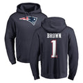 NE.Patriots #1 A.J. Brown Player Navy LOGO Pullover Hoodies Home Game STECN Stitched Jerseys