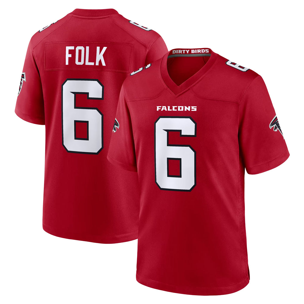 A.Falcons #6 Nick Folk Player Red Team Color Home Game STECN Stitched Jerseys