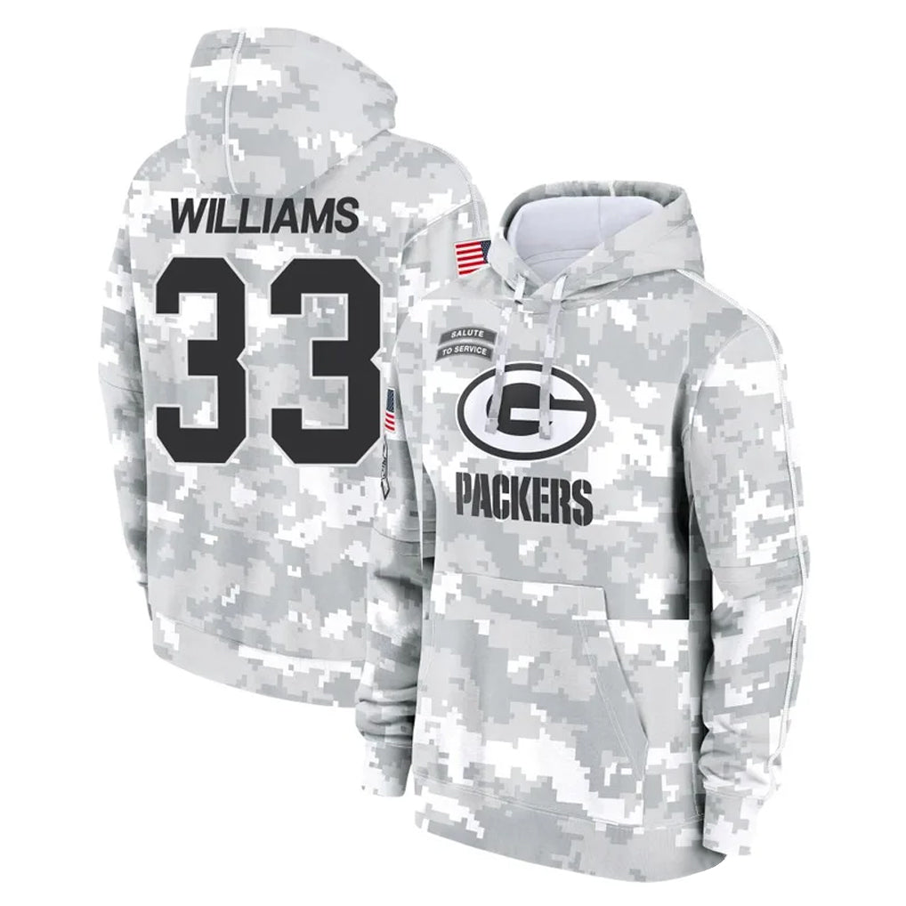 GB.Packers #33 Evan Williams Player Arctic Camo Salute to Service Hoodies Limited Game STECN Stitched Jerseys
