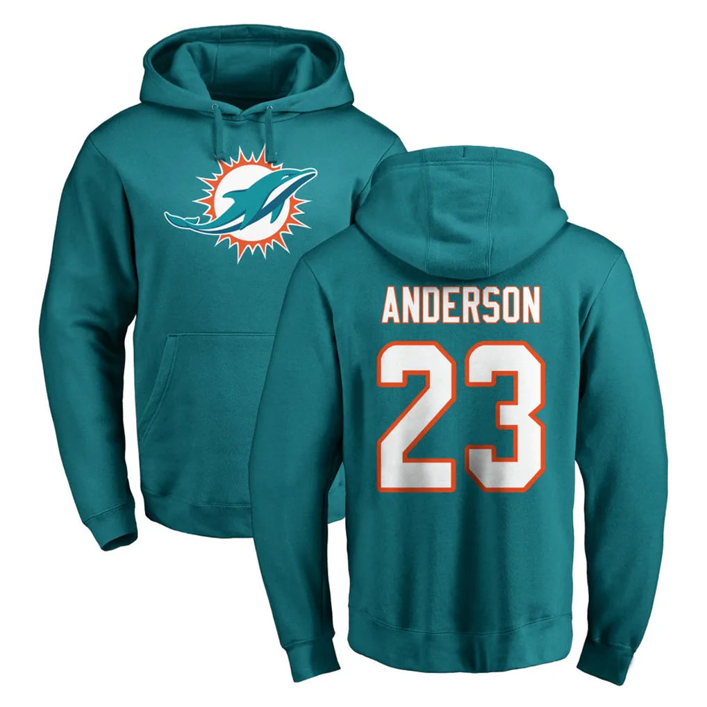 M.Dolphins #23 Zayne Anderson Player Aqua LOGO Pullover Hoodies Limited STECN Stitched Jerseys