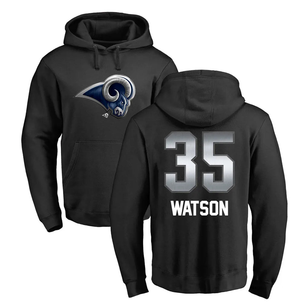 LA.Rams #35 Jaylen Watson Player Black Pullover Hoodie Limited Game STECN Stitched Jerseys