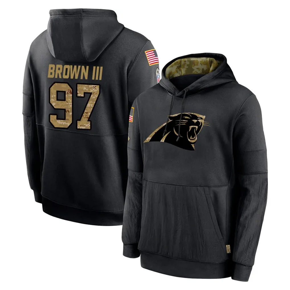 C.Panthers #97 Bobby Brown III Player Black Salute to Service Pullover Hoodies Limited Game STECN Stitched Jerseys