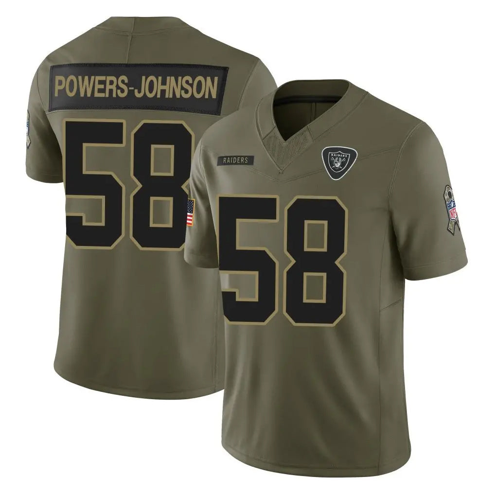 LV.Raiders #58 Jackson Powers-Johnson Player Olive 2025 Salute To Service Limited Game STECN Stitched Jerseys