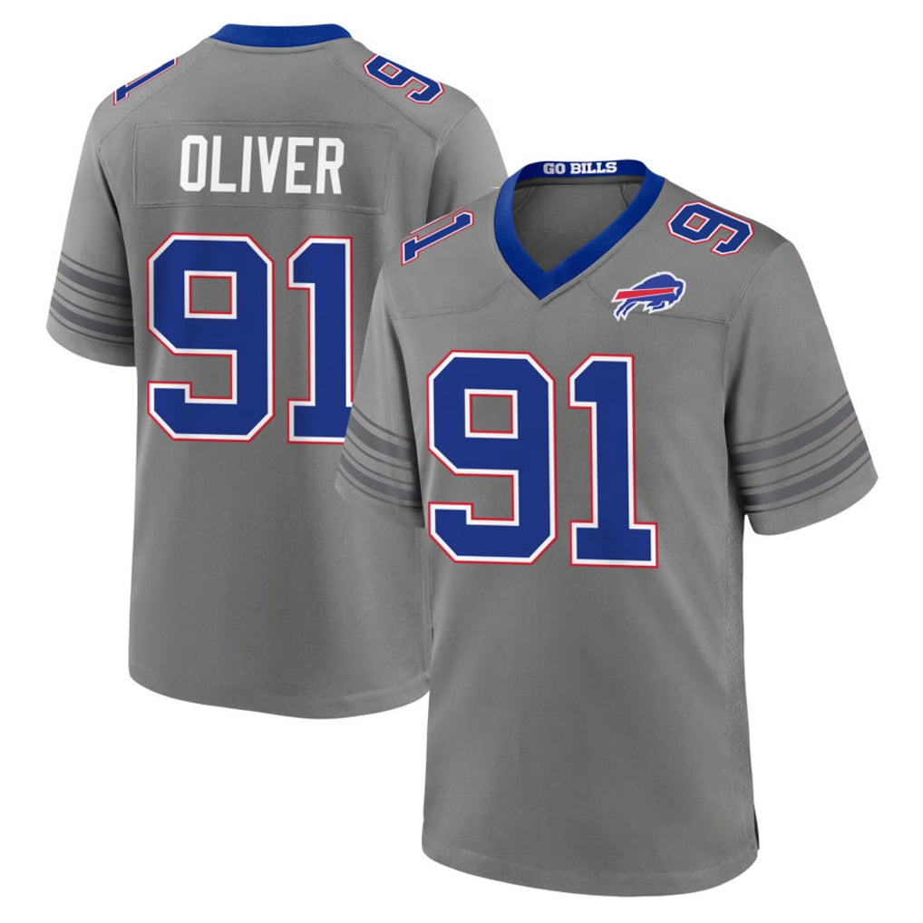 B.Bills #91 Ed Oliver Player Gray Nickel City Home Game STECN Stitched Jerseys