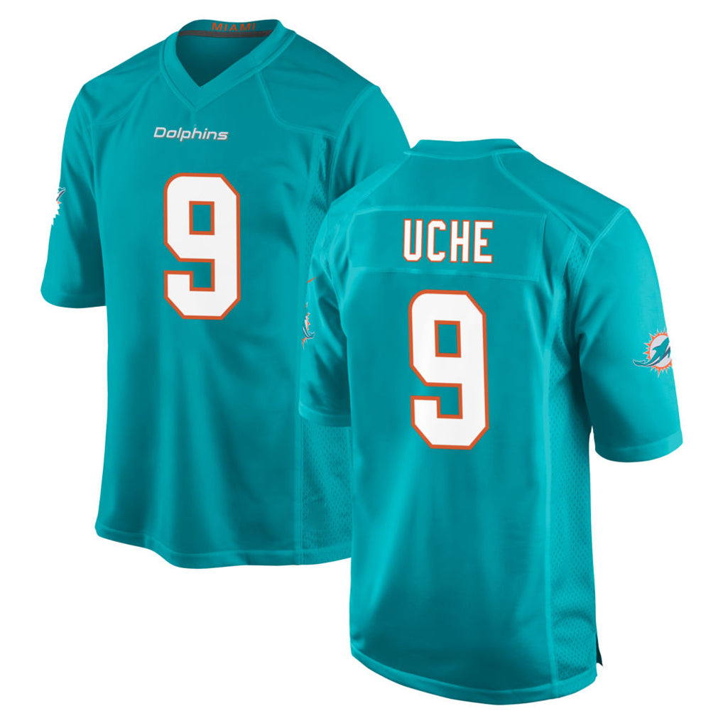 M.Dolphins #9 Joshua Uche Player Aqua Home Game STECN Stitched Jerseys