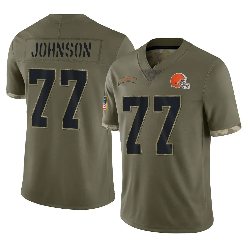 C.Browns #77 Zion Johnson Player Olive Salute to Service Limited Game STECN Stitched Jerseys