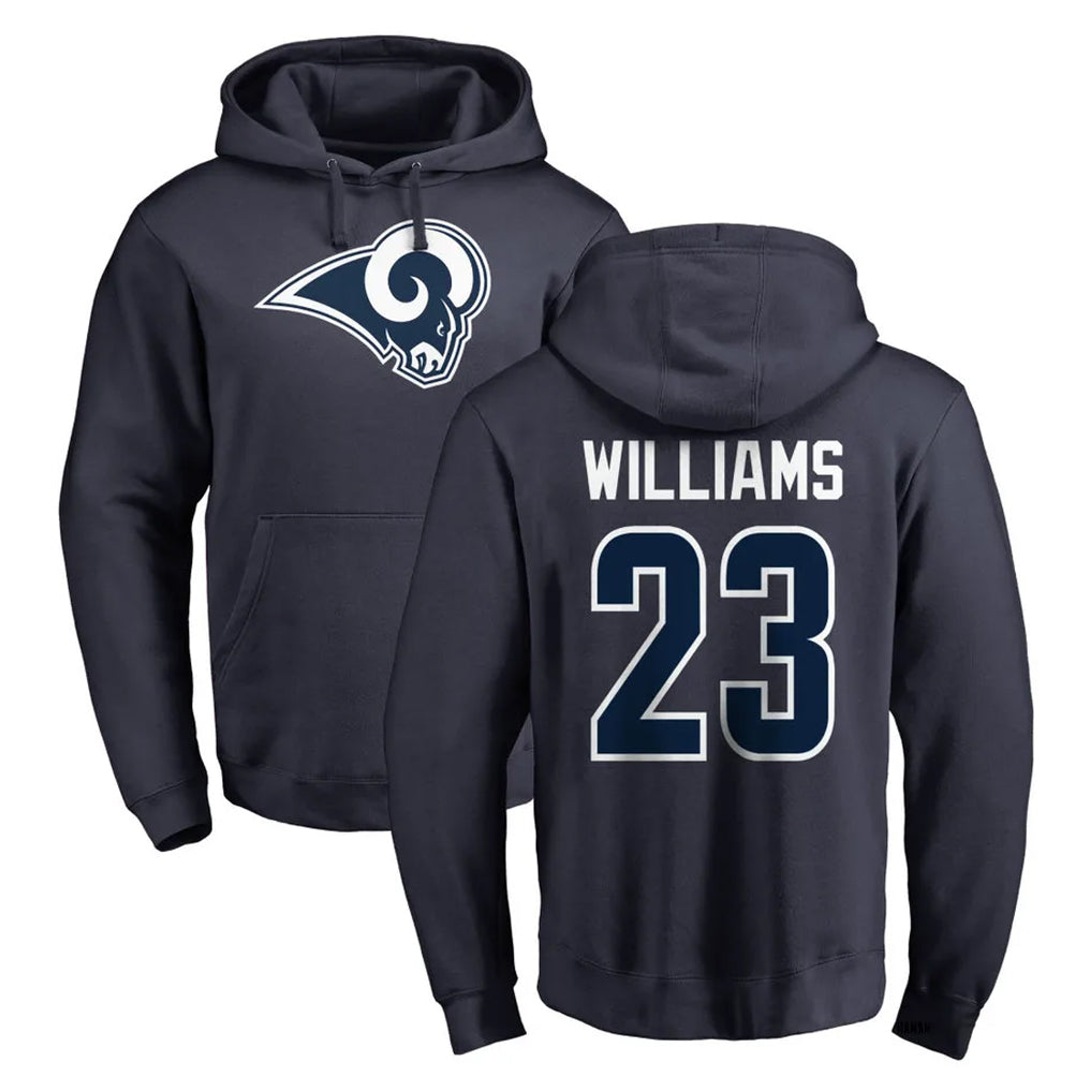 LA.Rams #23 Kyren Williams Player Navy Pullover Hoodie Limited Game STECN Stitched Jerseys