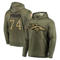 D.Broncos #74 Ben Powers Player Olive Salute to Service Pullover Hoodies Home Game STECN Stitched Jerseys