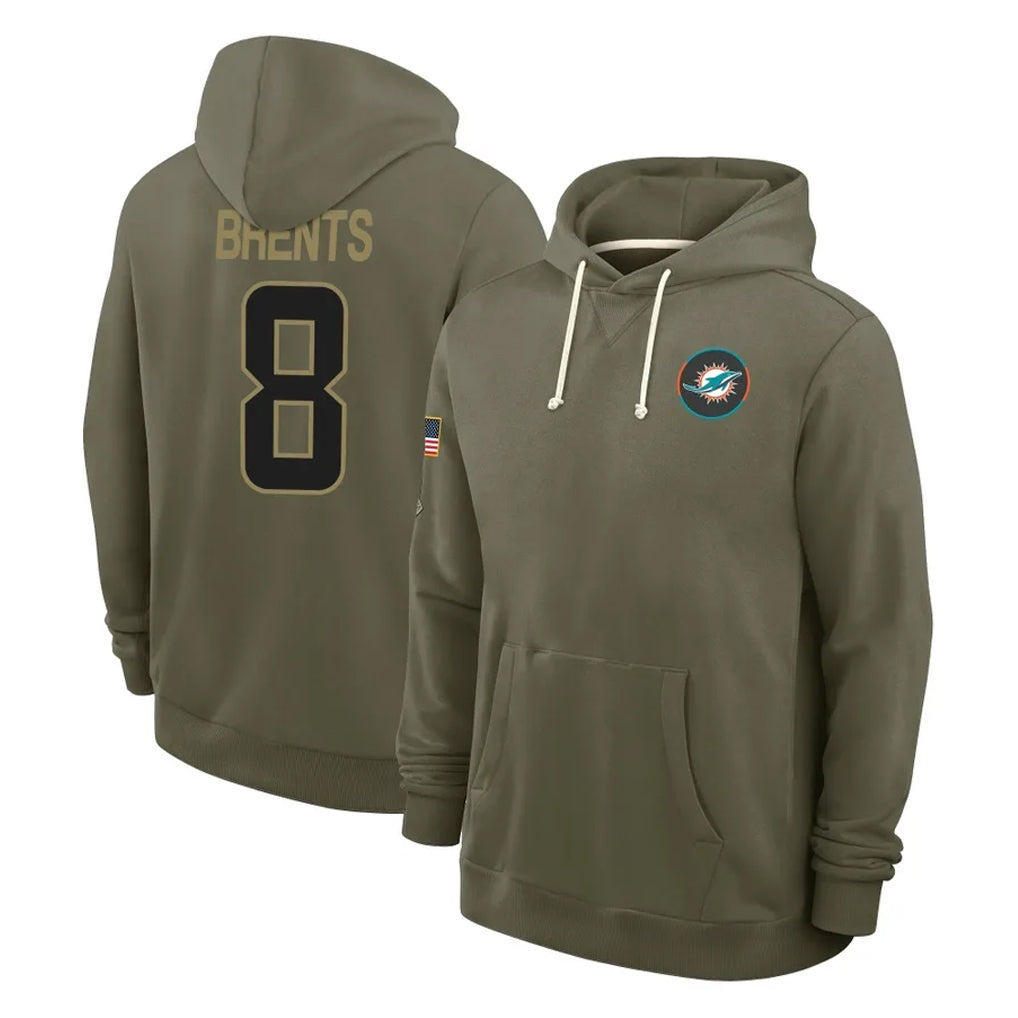 M.Dolphins #8 JuJu Brents Player Olive Salute to Service Pullover Hoodies Limited STECN Stitched Jerseys