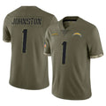 LA.Chargers #1 Quentin Johnston Player Olive Salute To Service Limited STECN Stitched Jerseys
