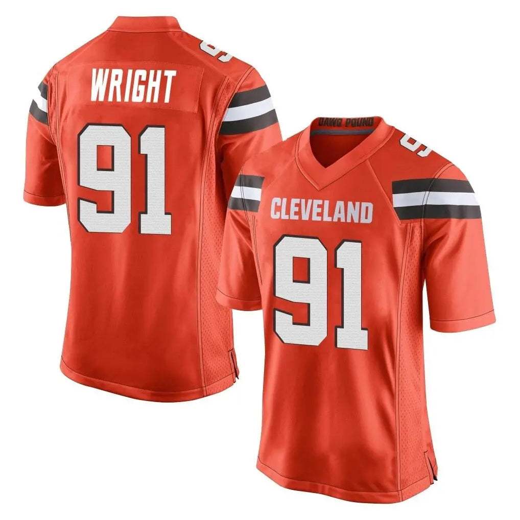 C.Browns #91 Alex Wright Player Orange Home Game STECN Stitched Jerseys