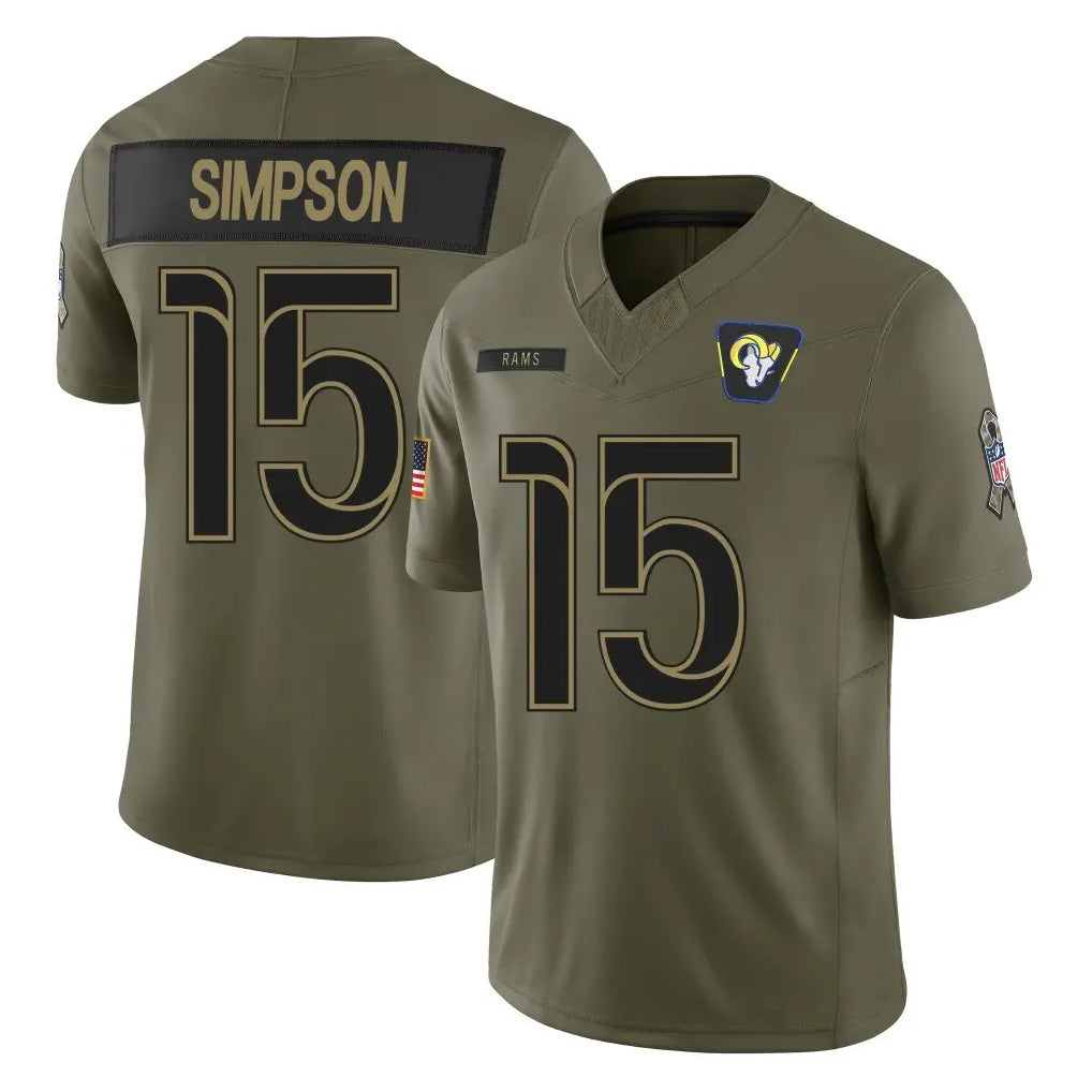 LA.Rams #15 Ty Simpson Player Olive 2025 Salute To Service Limited Game STECN Stitched Jerseys