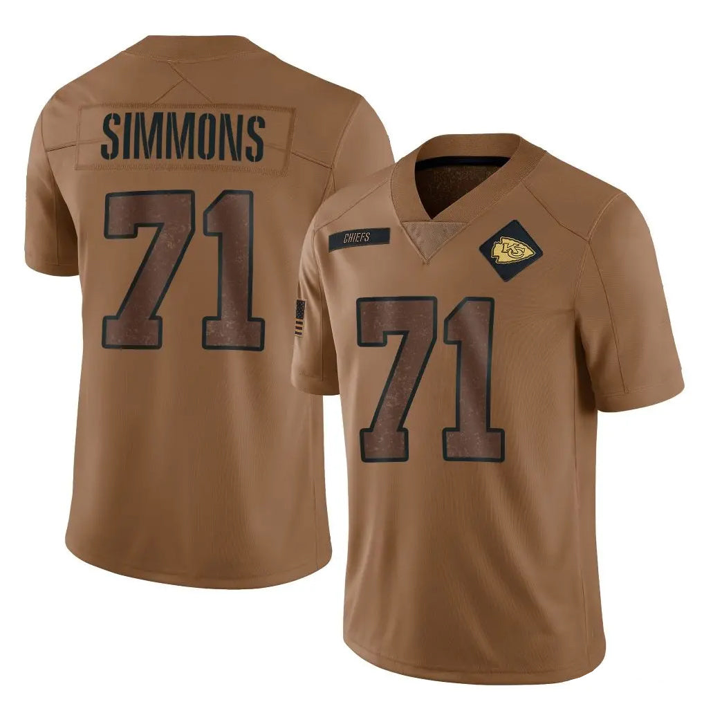 KC.Chiefs #71 Josh Simmons Player Brown Salute To Service Limited STECN Stitched Jerseys