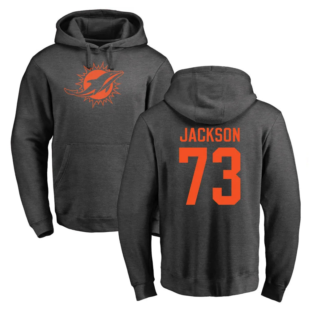 M.Dolphins #73 Austin Jackson Player Darkgray Pullover Hoodies Limited STECN Stitched Jerseys