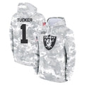 LV.Raiders #1 Tre Tucker Player Arctic Camo Salute to Service Hoodies Limited Game STECN Stitched Jerseys
