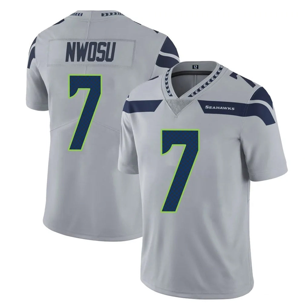 S.Seahawks #7 Uchenna Nwosu Player Gray Limited Vapor Untouchable Home Game STECN Stitched Jerseys
