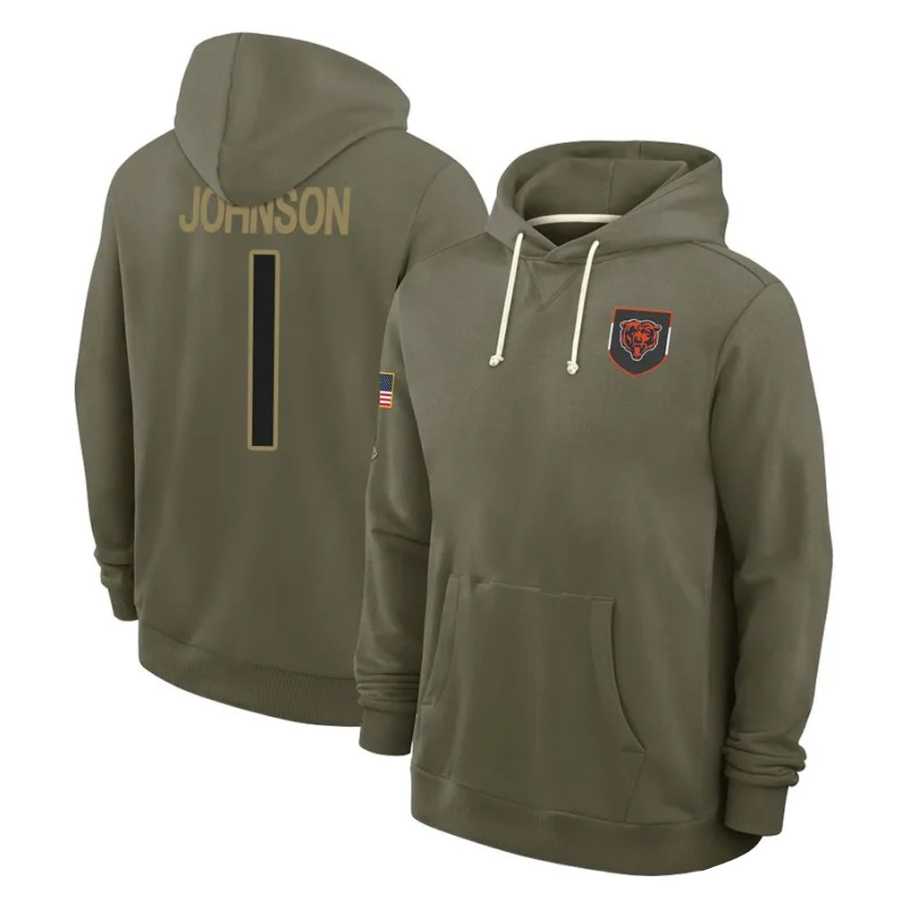 C.Bears #1 Jaylon Johnson Player Olive Salute to Service Pullover Hoodies Limited STECN Stitched Jerseys