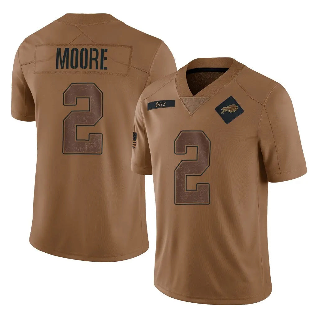 B.Bills #2 DJ Moore Player Brown Salute To Service Limited STECN Stitched Jerseys