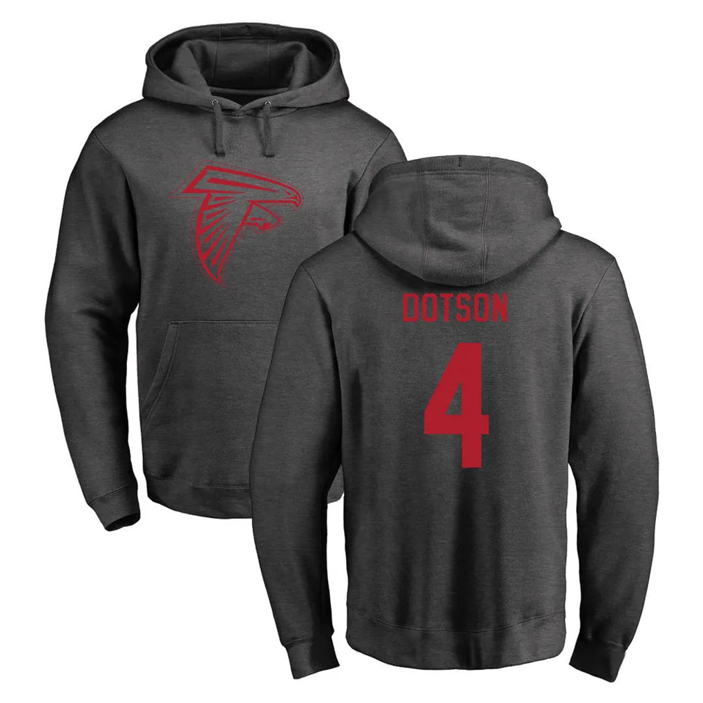 A.Falcons #4 Jahan Dotson Player Gray Pullover Hoodies Home Game STECN Stitched Jerseys