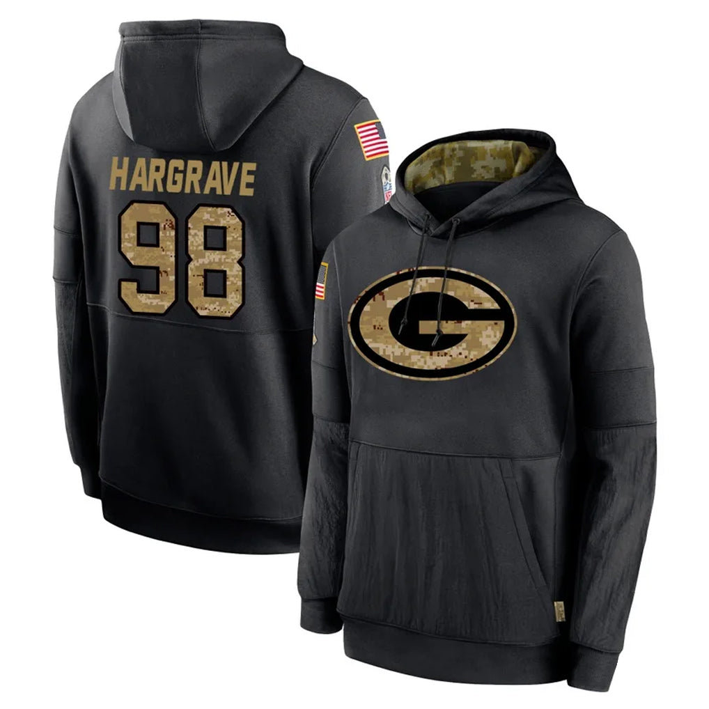 GB.Packers #98 Javon Hargrave Player Black Salute to Service Hoodies Limited Game STECN Stitched Jerseys