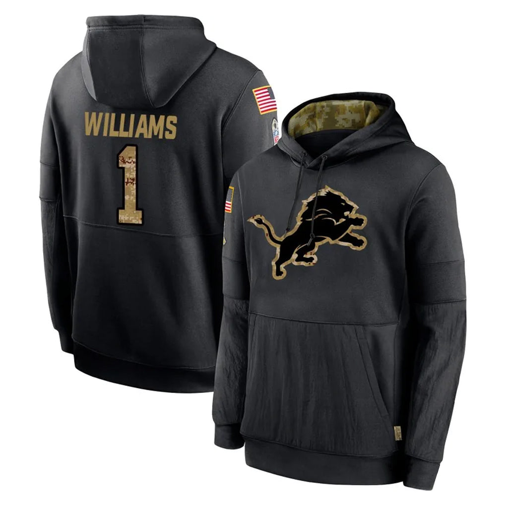 D.Lions #1 Jameson Williams Player Black Salute to Service Hoodies Limited Game STECN Stitched Jerseys