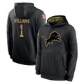 D.Lions #1 Jameson Williams Player Black Salute to Service Hoodies Limited Game STECN Stitched Jerseys