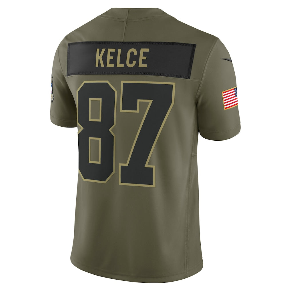 STECN KC.Chiefs #87 Travis Kelce Olive 2025 Salute to Service Limited Jersey