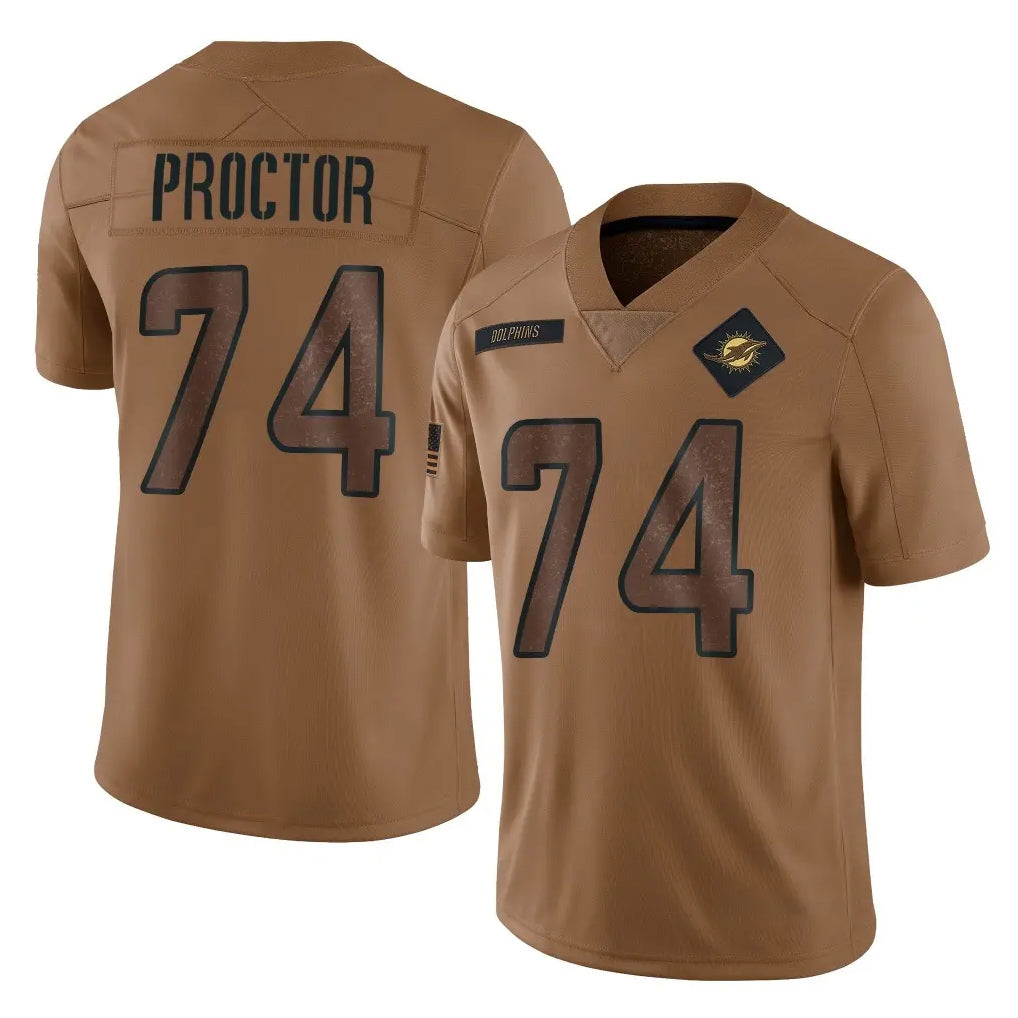 M.Dolphins #74 Kadyn Proctor Player Brown Salute To Service Limited STECN Stitched Jerseys