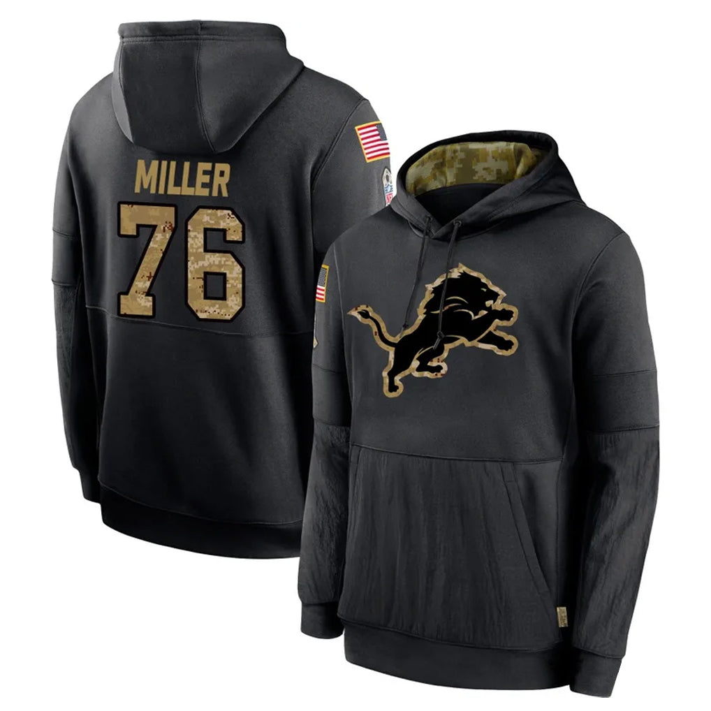 D.Lions #76 Blake Miller Player Black Salute to Service Hoodies Limited Game STECN Stitched Jerseys