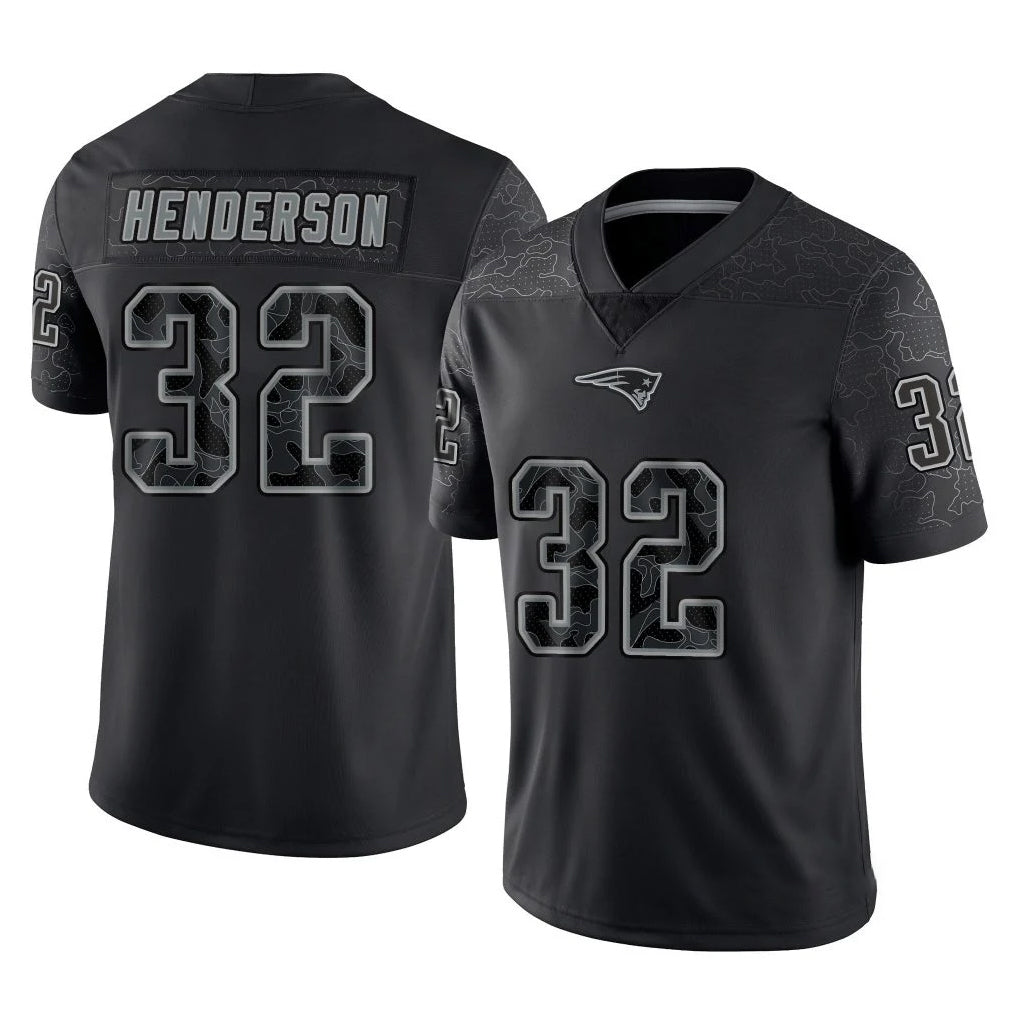 NE.Patriots #32 TreVeyon Henderson Player Black Reflective LImited Home Game STECN Stitched Jerseys