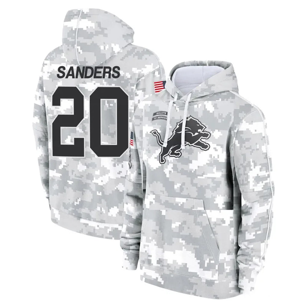 D.Lions #20 Barry Sanders Player Arctic Camo Salute to Service Hoodies Limited Game STECN Stitched Jerseys