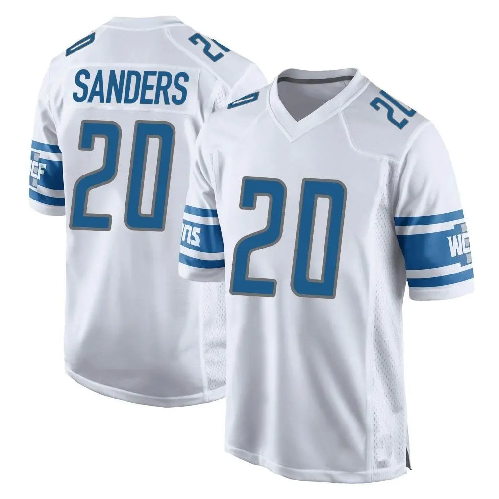 D.Lions #20 Barry Sanders Player White Home Game STECN Stitched Jerseys
