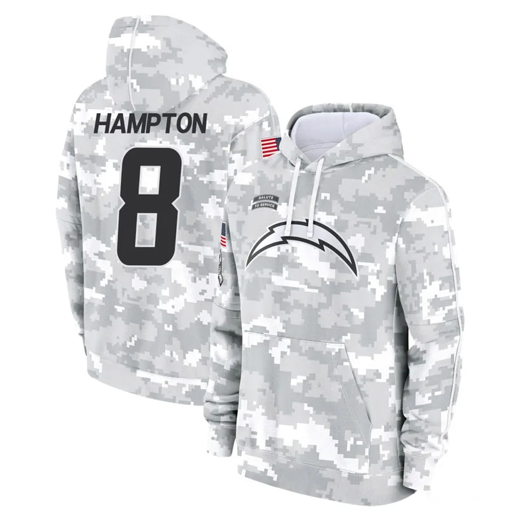 LA.Chargers #8 Omarion Hampton Player Arctic Camo Salute to Service Hoodies Limited Game STECN Stitched Jerseys