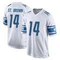 D.Lions #14 Amon-Ra St. Brown Player White Home Game STECN Stitched Jerseys