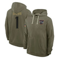 NE.Patriots #1 A.J. Brown Player Olive Salute to Service Pullover Hoodies Limited STECN Stitched Jerseys