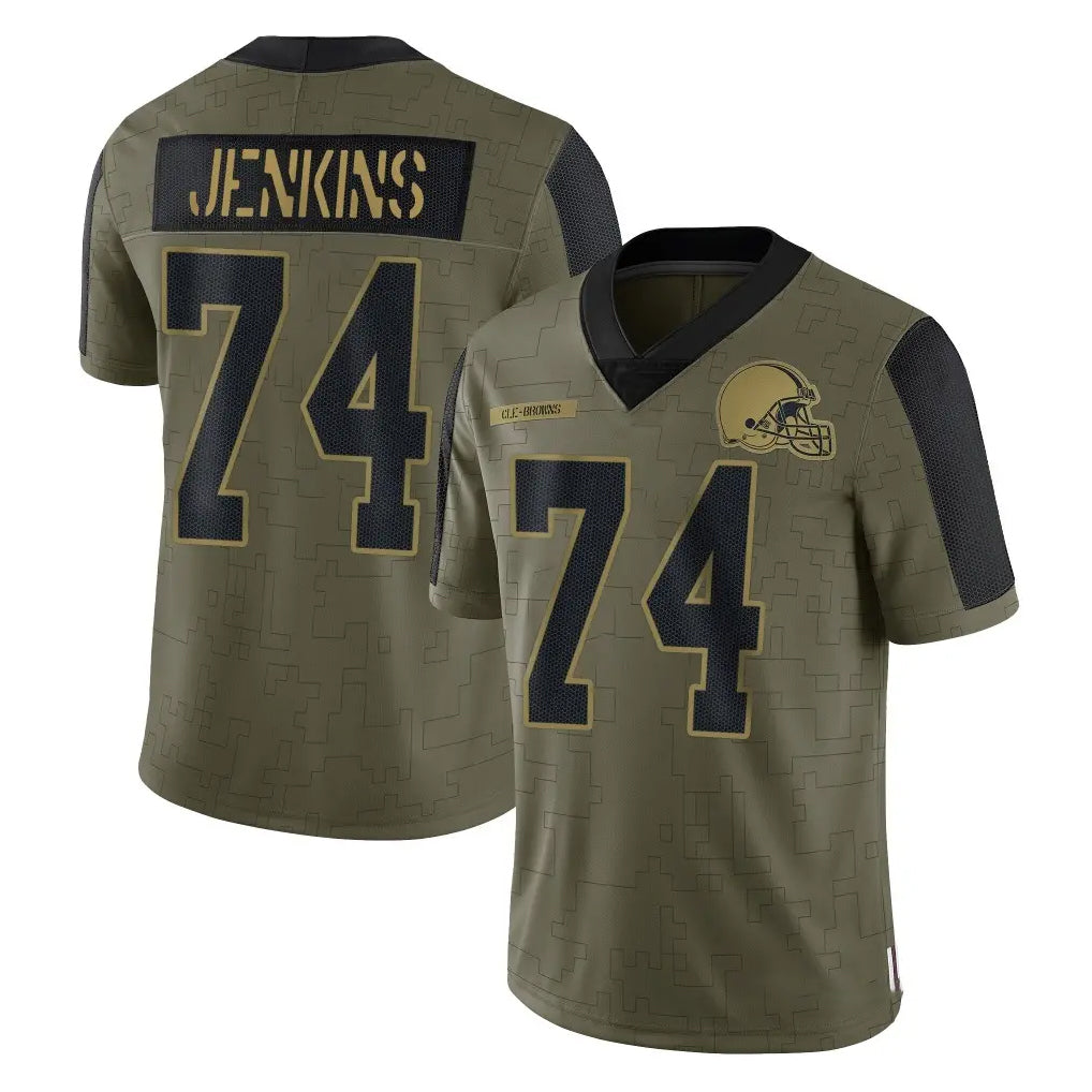 C.Browns #74 Elgton Jenkins Player Olive Salute to Service Limited Home Game STECN Stitched Jerseys