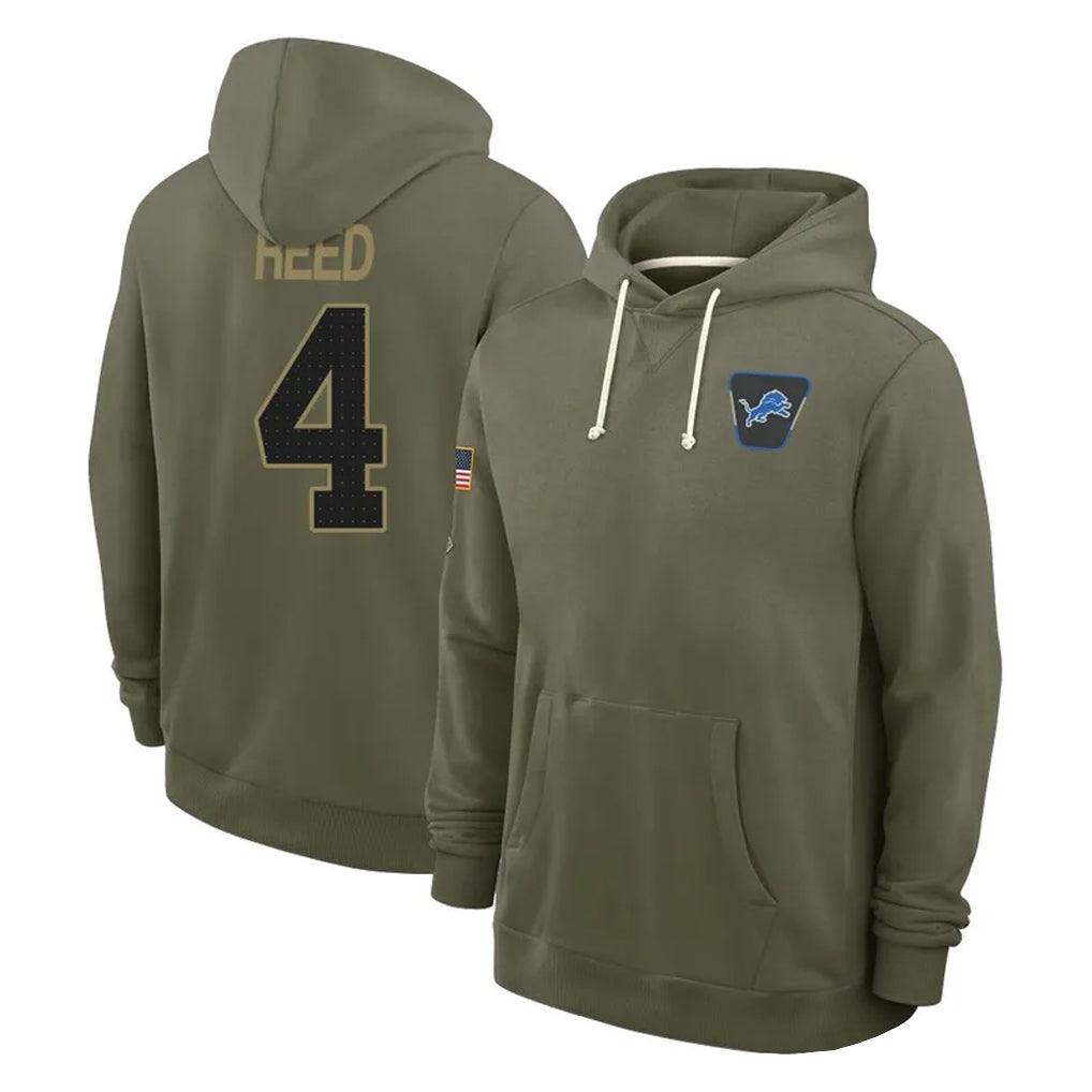 D.Lions #4 D.J. Reed Player Olive Salute to Service Pullover Hoodies Limited STECN Stitched Jerseys