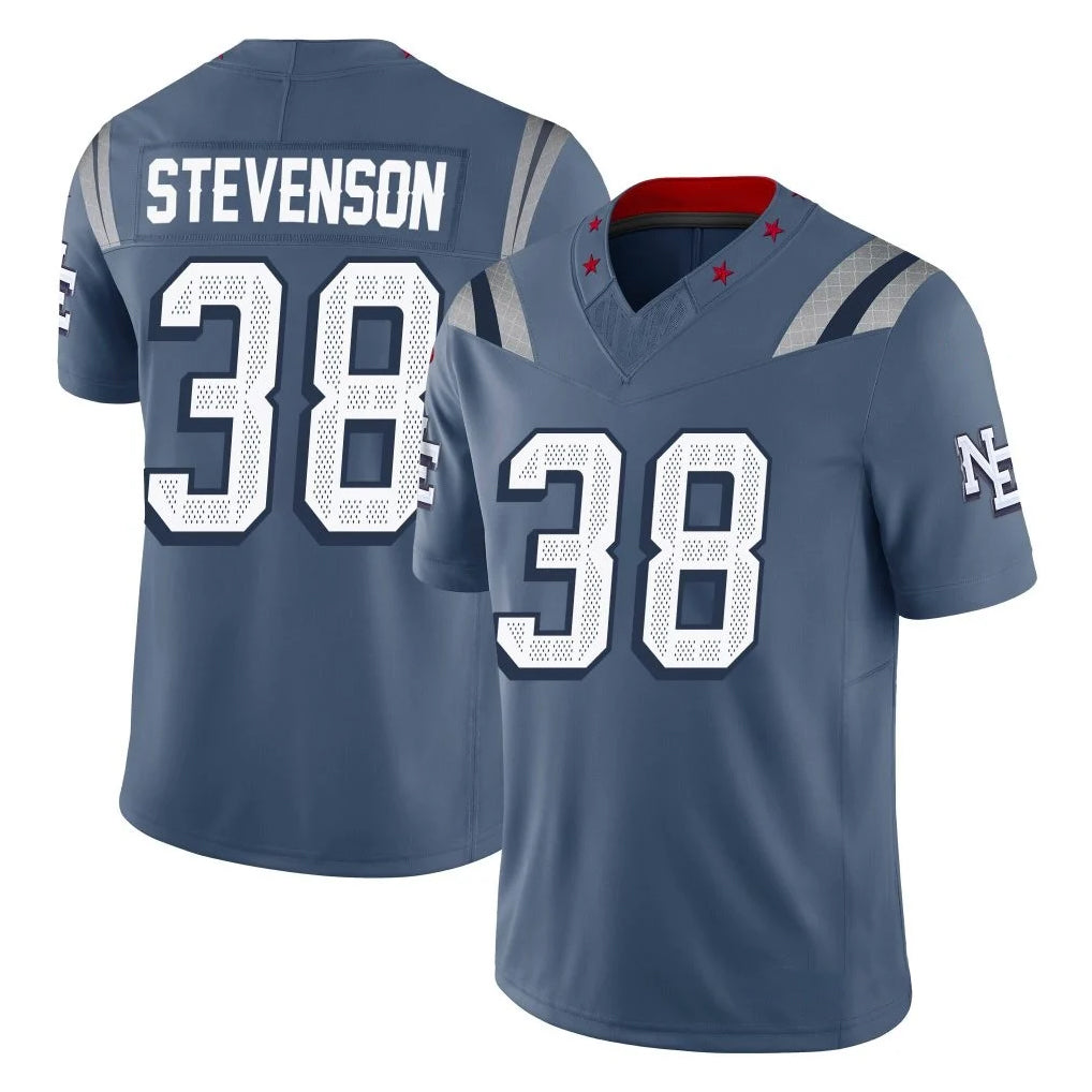 NE.Patriots #38 Rhamondre Stevenson Player Blue Limited Rivalries Collection Home Game STECN Stitched Jerseys