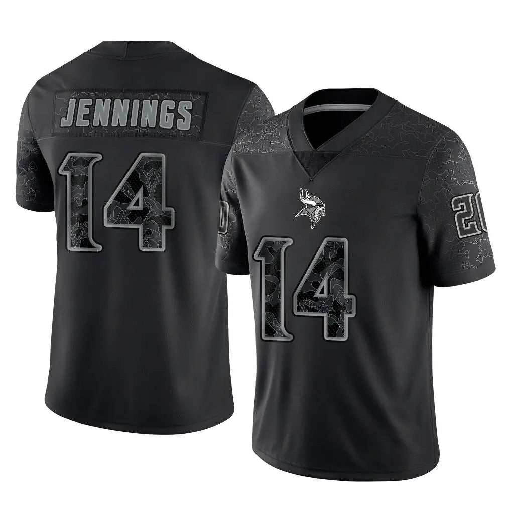 M.Vikings #14 Jauan Jennings Player Black Reflective LImited Home Game STECN Stitched Jerseys