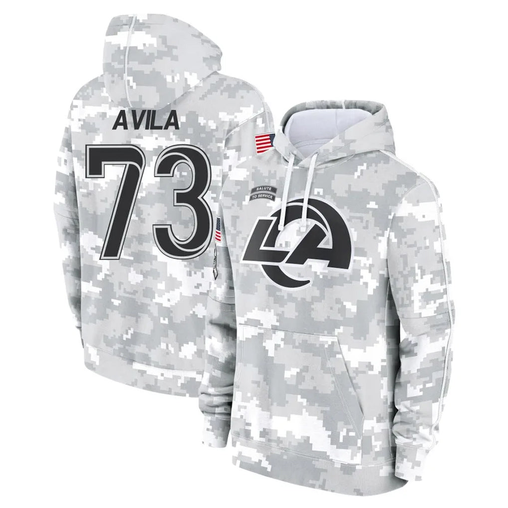 LA.Rams #73 Steve Avila Player Arctic Camo Salute to Service Hoodies Limited Game STECN Stitched Jerseys