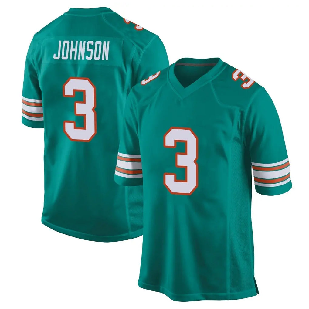 M.Dolphins #3 Chris Johnson Player Aqua Alternate Home Game STECN Stitched Jerseys