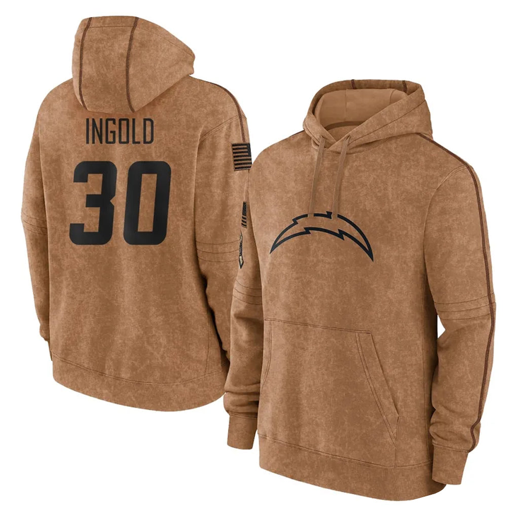 LA.Chargers #30 Alec Ingold Player Brown Salute to Service Hoodies Limited Game STECN Stitched Jerseys