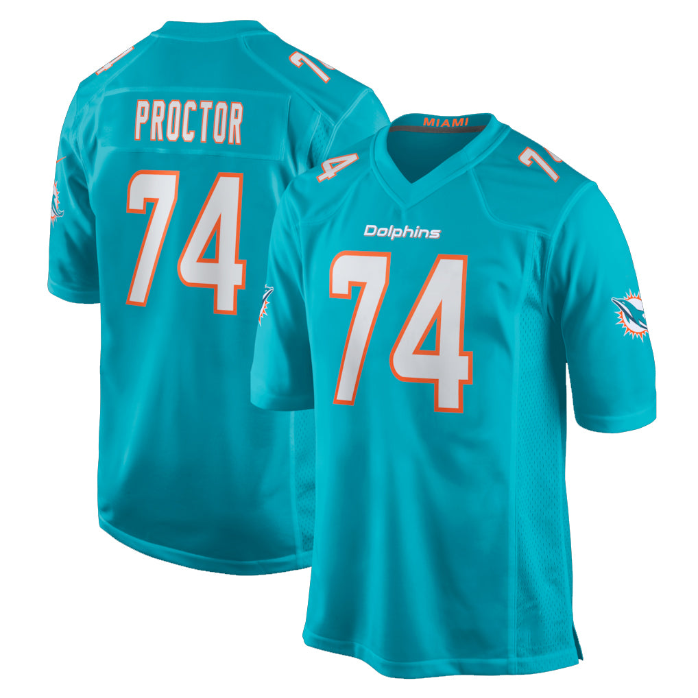 M.Dolphins #74 Kadyn Proctor Player Aqua Home Game STECN Stitched Jerseys