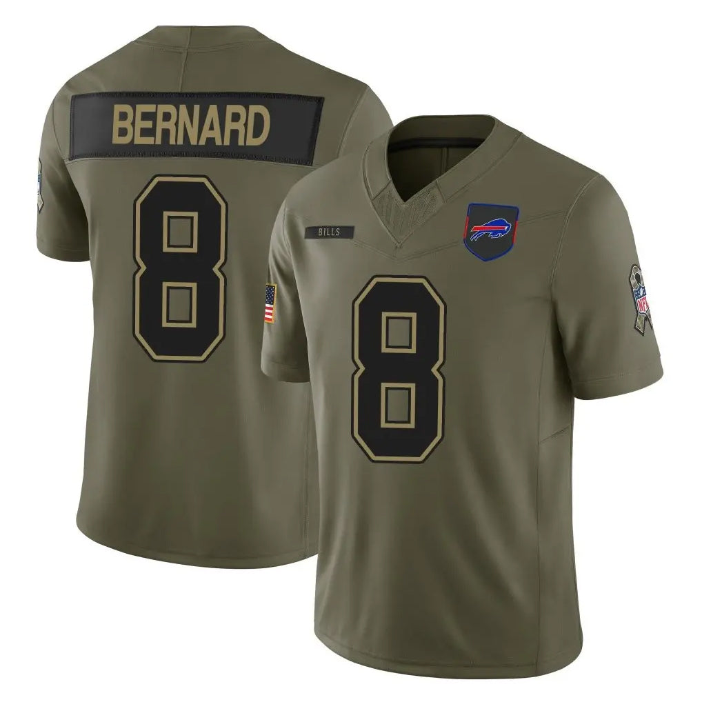 B.Bills #8 Terrel Bernard Player Olive 2025 Salute To Service Limited Game STECN Stitched Jerseys