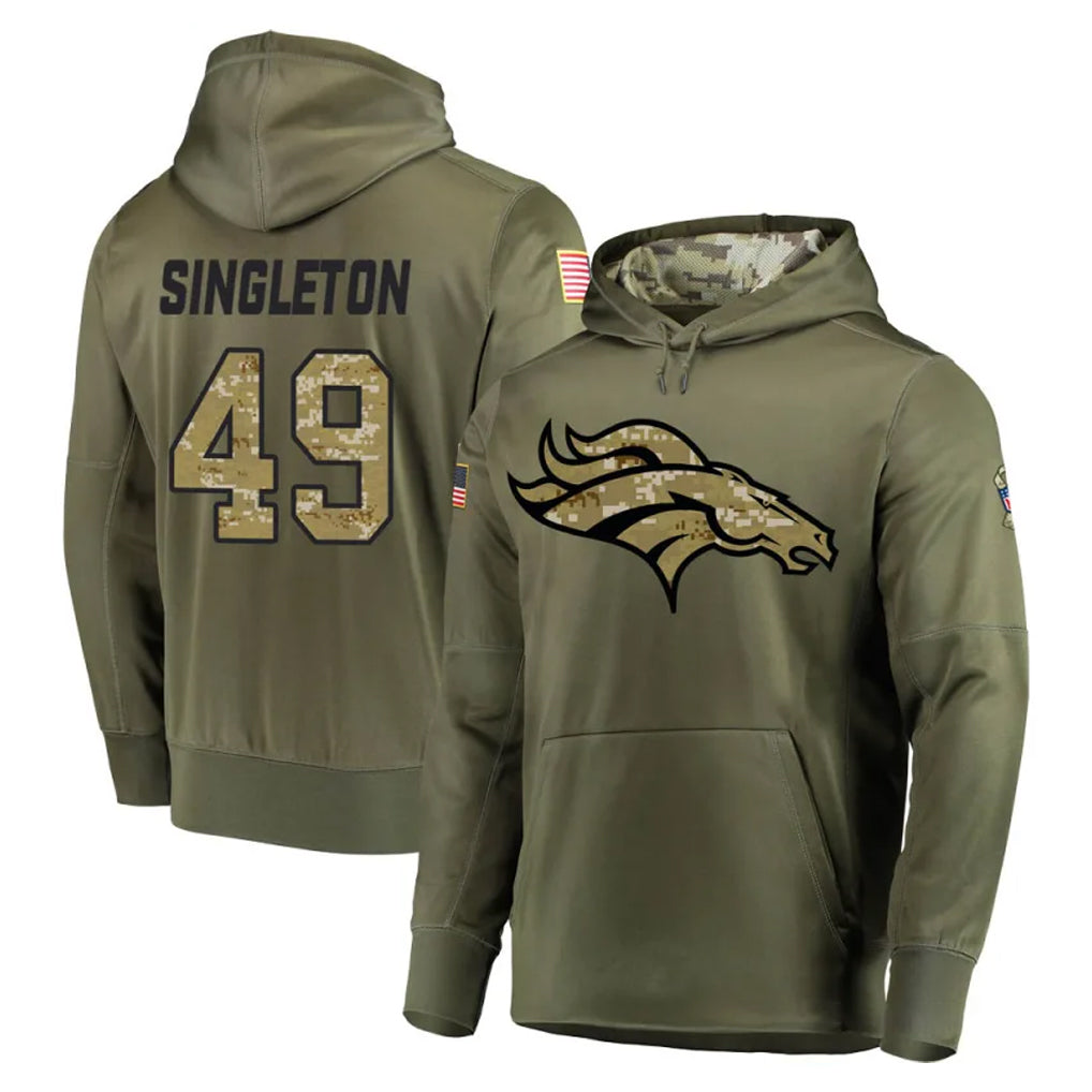 D.Broncos #49 Alex Singleton Player Olive Salute to Service Pullover Hoodies Home Game STECN Stitched Jerseys