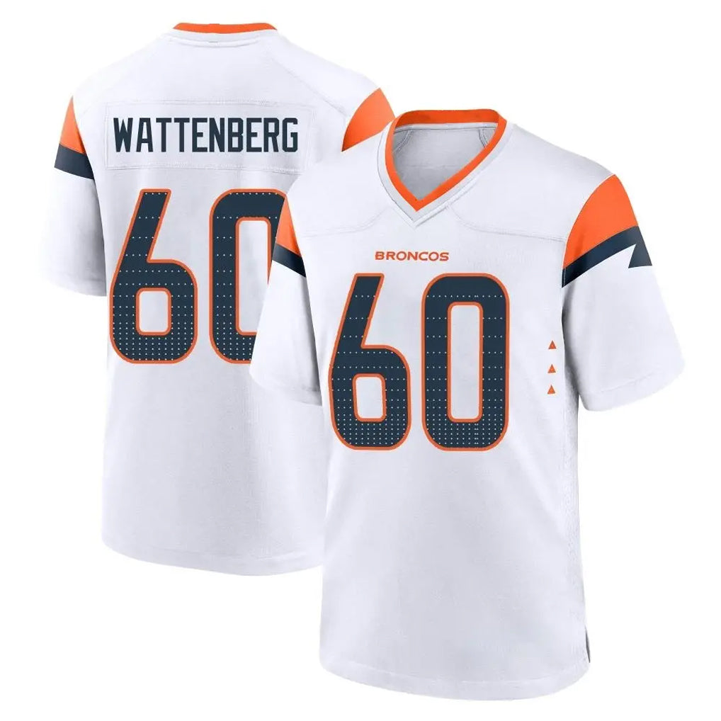 D.Broncos #60 Luke Wattenberg Player White Home Game STECN Stitched Jerseys