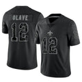 NO.Saints #12 Chris Olave Player Black Limited Reflective Home Game STECN Stitched Jerseys