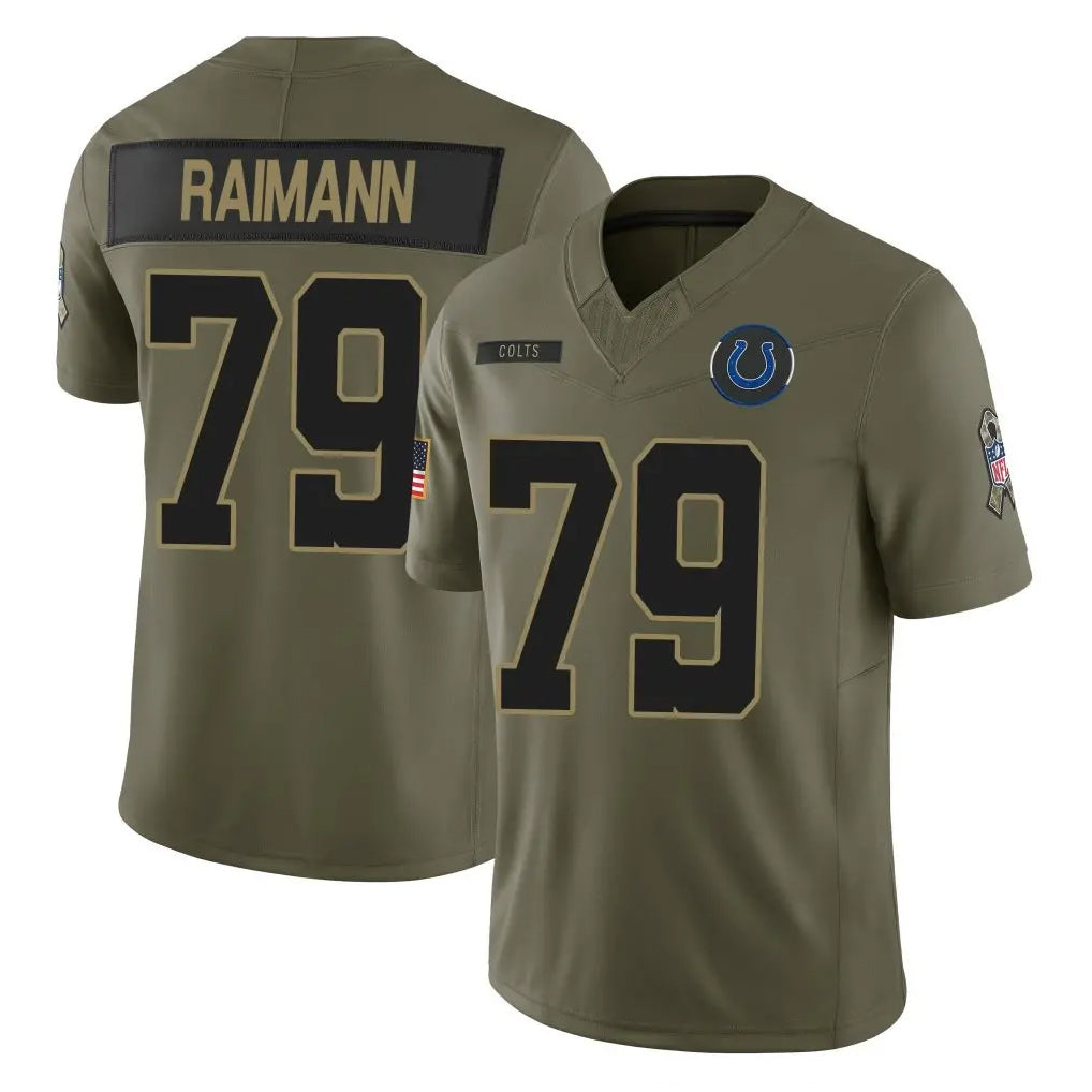 IN.Colts #79 Bernhard Raimann Player Olive 2025 Salute To Service Limited Game STECN Stitched Jerseys